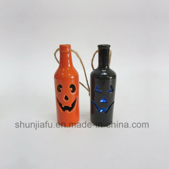 Hot Sale Bottle Shape Ceramic Halloween Decorations with LED Function