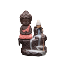 Ceramic Incense Incense Burner Backflow Tower Cones Sticks Holder Ceramic Porcelain Buddha Monk Ash Catcher- Blue