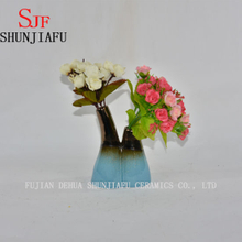 Ceramic Flower Vase, Light Blue with Taupe Assortment