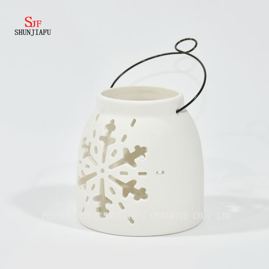 White Ceramic Design Tea Light Storm Lantern