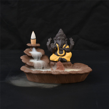 Stick Holders yellow Ganesha Backflow Incense Burner Elephant god Emblem Auspicious and Success Ceramic Cone Censer Home Decor
