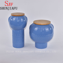 Modern Design Blue Ceramic Food Storage Canister