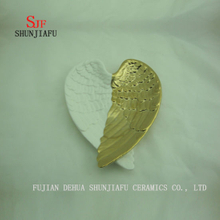 Angel Wings Plate The Color Is White and Gold, Candy Ceramic Dish