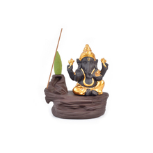 Ceramic golden Ganesha Backflow Incense burner Waterfall counterflow Smog