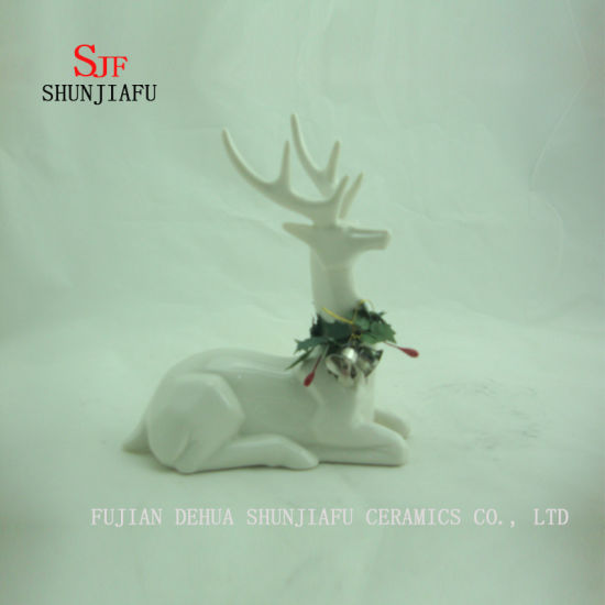 Ceramic Deer Sit in The Floor Shape Desktop Decoration, Holiday Gift/a