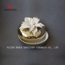Electroplating Ceramic White Flower Ceramic Trinket Keepsake Box/Jewelry Box/C