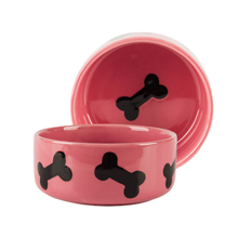 with Bone Style Printing Circular Ceramic Dog Feed Pink Ceramic Pet Feeder Ceramic Dog Bowl