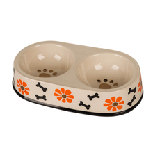 Black Circle Edge Bowl Bottom Printing Dog Footon Circular Dog Footon Ceramic Double Bowl Integration Dog Bowl Ceramic Pet Feeder