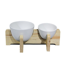  Ceramic Pet Feeder White Ceramic Pet Food Utensil Bamboo bracket Ceramic Dog Bowl
