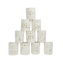 White porcelain circular hollow candle cup Ceramic Hollow out pattern Tealight candle holder