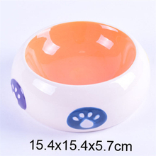  Bowl inside Orange Bowl outside White Drum Style Printed Footprints Ceramic Pet Feeder Ceramic Dog Bowl