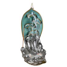 Ceramic Waterfall Backflow Incense Burner Green Lotus Style Design Two Goldfish Playing Home Furnishings