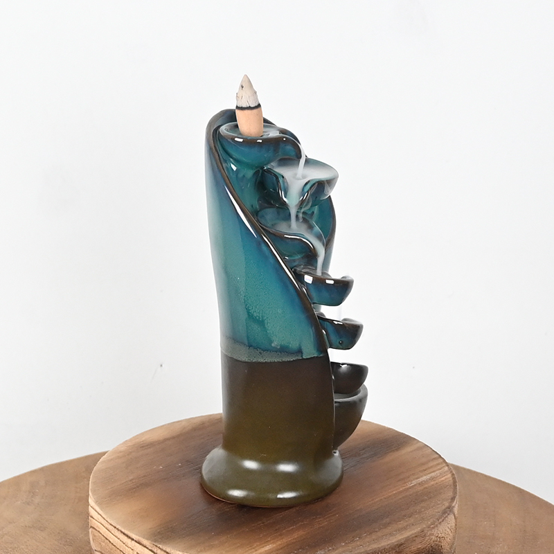 Blue Ceramic Waterfall Backflow Incense Burner Cone Incense Holder