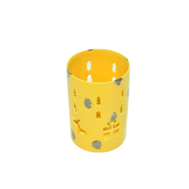 Hollowed out christmas tree Yellow glaze ceramic candles lanterns