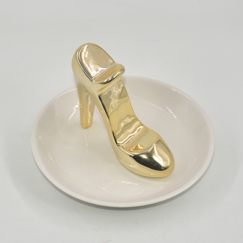 Golden High Heels Style Design Ceramic Jewelry Tray