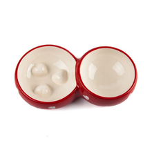 Milo Exclusive Use Double Bowl Style Red Ceramic Pet Feeder Ceramic Dog Bowl