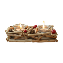 Driftwood Candle Holder with 3pcs Glass Candle Cup Tabletop Tea Light