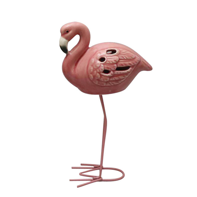 Ceramic Pink High Foot Flamingo LED Lamp Decoration