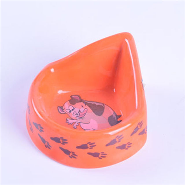 Pink glaze Cone type Bowl bottom printed Cartoon dog image Ceramic Pet Feeder Ceramic Dog Bowl