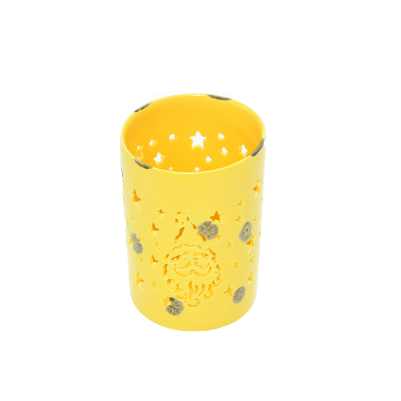 Hollowed Out Santa Claus Yellow Glaze Ceramic Candles Lanterns