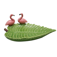 Ceramic Coconut Leaves with Pink Flamingo Plate
