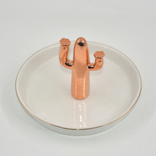 Golden Plant Cactus Design Ceramic Jewelry Tray Ring Holder