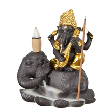 Ceramic Ganesha Sits on The Elephant Waterfall Backflow Incense Cone Ceramic Backflow Incense Burner