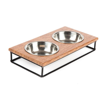 Iron scaffold Match with wooden base Ceramic Pet Feeder Ceramic Dog Bowl