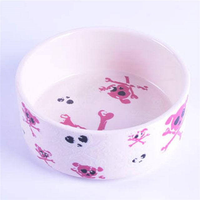 Printing Pink Color Picture Ceramic Pet Feeder Ceramic Dog Bowl