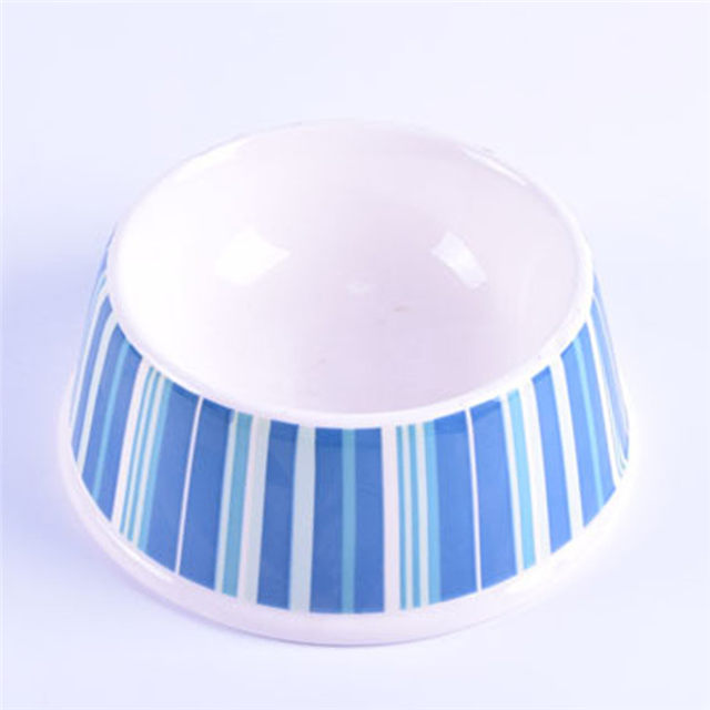 Surface Striped Printing Bowl Bottom White Glaze Ceramic Pet Feeder Ceramic Dog Bowl