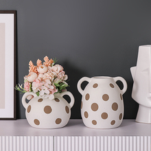 Ceramic Vase with Two Ears Gold Dot Pattern