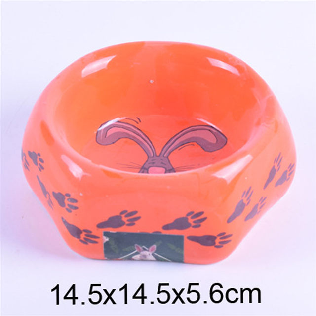 Polygon Style Orange Glaze Bowl Bottom Printed Dog Ears Ceramic Pet Feeder Ceramic Dog Bowl