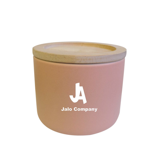 Pink ceramic pot with Bamboo lid Ceramic candle jar
