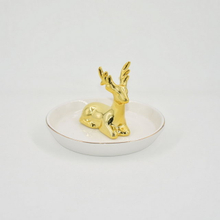 Golden Milu Deer Design Home Decor Gift Jewelry Display Tray Wedding Gift Ceramic Ring Holder Custom Trinket Tray