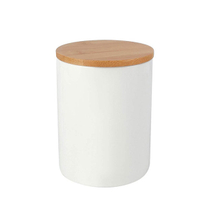 White ceramic pot With bamboo lid Ceramic candle jar