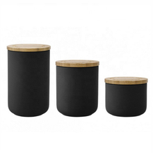 black ceramic pot With bamboo lid Store candy cookies coffee Ceramic jar