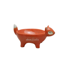 Orange Red Four Leg Ceramic Fox Bowl