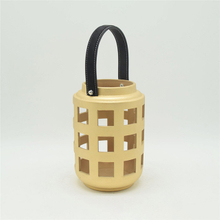 Home Furnishing Decoration Light Yellow Ceramic Cylinder Strip Shape Style Hollowing Out Hurricane Lantern