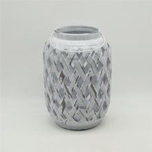 Home Furnishing decoration Light grey ceramic cylinder Pumpkin style Hollowing out Hurricane lantern