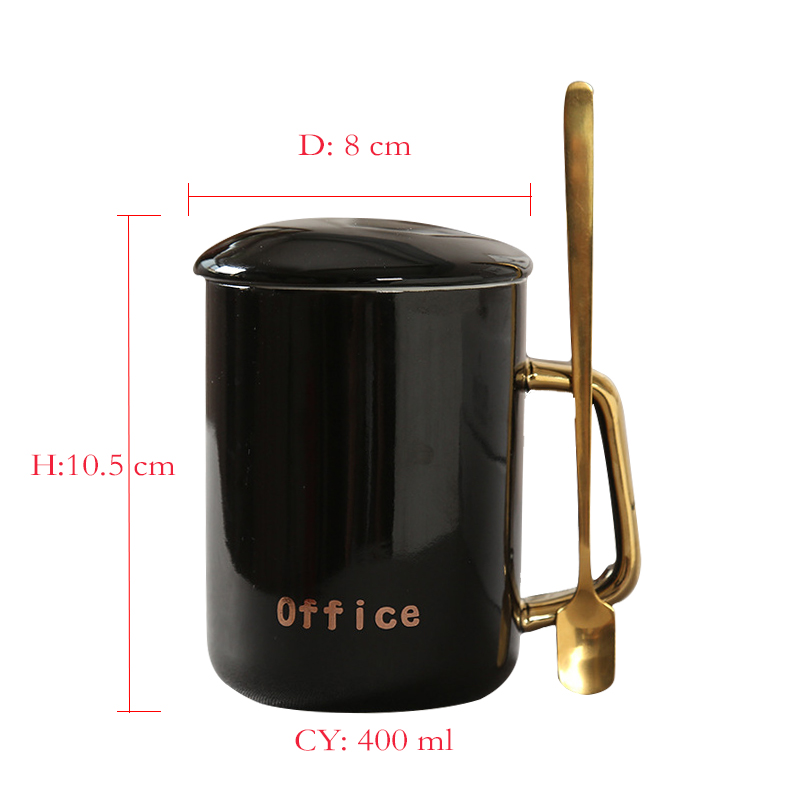 custom logo gift box porcelain coffee mug 360ml Black 、white Glazed glaze Gold Handles with Ceramic Cup Cover Ceramic cup 